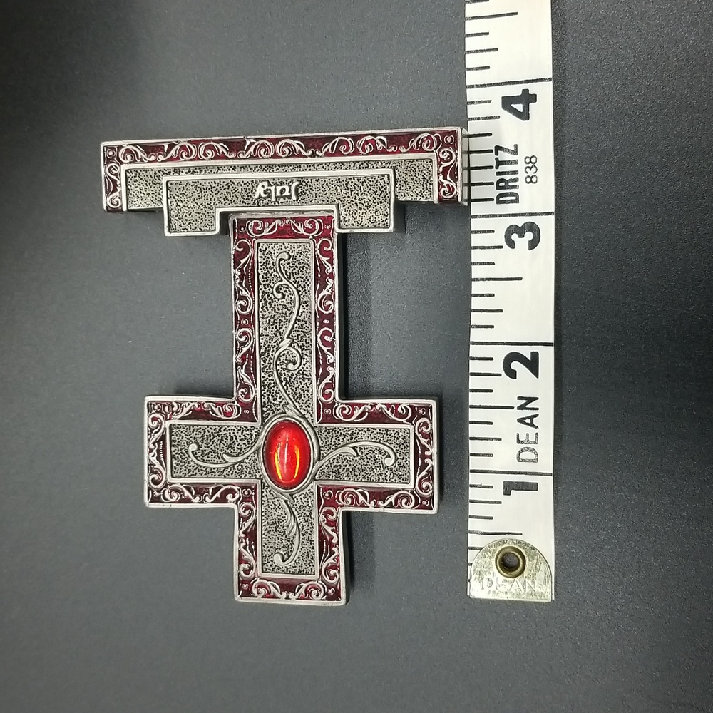Ornate Pewter 2003 "July" Birthday Ruby Red Gemstone Standing Cross Statue - Picture 8 of 11